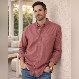 L.L.Bean Red Oxford Button Down Shirt Mens Large Classic Cotton Casual Preppy